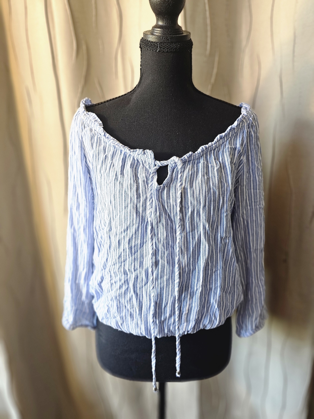 BE COOL Light Blue Striped Off-Shoulder Peasant Top - Picture 1 of 2
